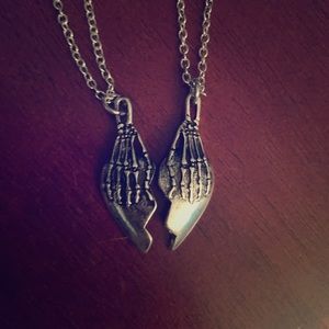 Skeleton Hands Holding A Heart Friendship Necklace